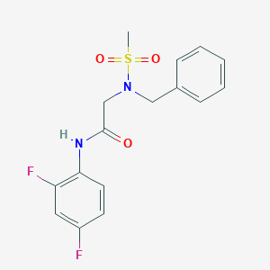molecular formula C16H16F2N2O3S B306161 2-[benzyl(methylsulfonyl)amino]-N-(2,4-difluorophenyl)acetamide 