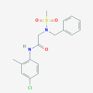 molecular formula C17H19ClN2O3S B306163 2-[benzyl(methylsulfonyl)amino]-N-(4-chloro-2-methylphenyl)acetamide 