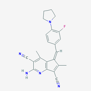 molecular formula C23H20FN5 B306174 (5Z)-2-amino-5-[3-fluoro-4-(pyrrolidin-1-yl)benzylidene]-4,6-dimethyl-5H-cyclopenta[b]pyridine-3,7-dicarbonitrile 