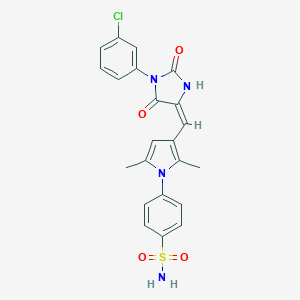 molecular formula C22H19ClN4O4S B306176 4-(3-{(E)-[1-(3-chlorophenyl)-2,5-dioxoimidazolidin-4-ylidene]methyl}-2,5-dimethyl-1H-pyrrol-1-yl)benzenesulfonamide 