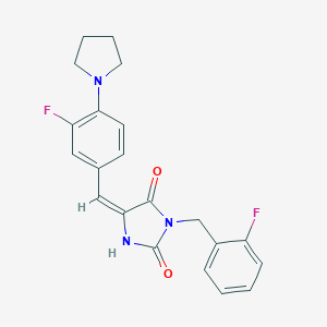 molecular formula C21H19F2N3O2 B306178 3-(2-Fluorobenzyl)-5-[3-fluoro-4-(1-pyrrolidinyl)benzylidene]-2,4-imidazolidinedione 
