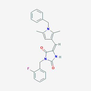 (5E)-5-[(1-benzyl-2,5-dimethyl-1H-pyrrol-3-yl)methylidene]-3-(2-fluorobenzyl)imidazolidine-2,4-dione