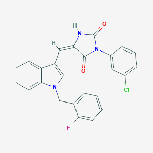 molecular formula C25H17ClFN3O2 B306181 (5E)-3-(3-chlorophenyl)-5-{[1-(2-fluorobenzyl)-1H-indol-3-yl]methylidene}imidazolidine-2,4-dione 