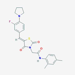 molecular formula C24H24FN3O3S B306183 N-(2,4-dimethylphenyl)-2-{5-[3-fluoro-4-(1-pyrrolidinyl)benzylidene]-2,4-dioxo-1,3-thiazolidin-3-yl}acetamide 