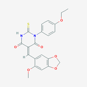 molecular formula C21H18N2O6S B306185 (5Z)-1-(4-ethoxyphenyl)-5-[(6-methoxy-1,3-benzodioxol-5-yl)methylidene]-2-thioxodihydropyrimidine-4,6(1H,5H)-dione 