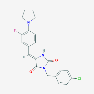 molecular formula C21H19ClFN3O2 B306186 (5Z)-3-(4-chlorobenzyl)-5-[3-fluoro-4-(pyrrolidin-1-yl)benzylidene]imidazolidine-2,4-dione 