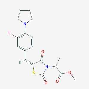 molecular formula C18H19FN2O4S B306187 methyl 2-{(5E)-5-[3-fluoro-4-(pyrrolidin-1-yl)benzylidene]-2,4-dioxo-1,3-thiazolidin-3-yl}propanoate 