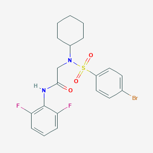 molecular formula C20H21BrF2N2O3S B306190 2-[[(4-bromophenyl)sulfonyl](cyclohexyl)amino]-N-(2,6-difluorophenyl)acetamide 