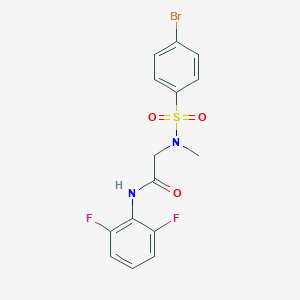 molecular formula C15H13BrF2N2O3S B306192 2-[[(4-bromophenyl)sulfonyl](methyl)amino]-N-(2,6-difluorophenyl)acetamide 