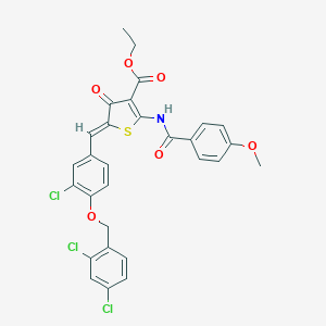 molecular formula C29H22Cl3NO6S B306197 ethyl (5Z)-5-[[3-chloro-4-[(2,4-dichlorophenyl)methoxy]phenyl]methylidene]-2-[(4-methoxybenzoyl)amino]-4-oxothiophene-3-carboxylate 
