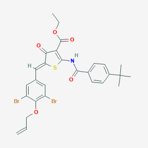 molecular formula C28H27Br2NO5S B306199 ethyl (5Z)-2-[(4-tert-butylbenzoyl)amino]-5-[(3,5-dibromo-4-prop-2-enoxyphenyl)methylidene]-4-oxothiophene-3-carboxylate 