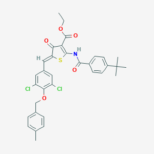 molecular formula C33H31Cl2NO5S B306202 ethyl (5Z)-2-[(4-tert-butylbenzoyl)amino]-5-[[3,5-dichloro-4-[(4-methylphenyl)methoxy]phenyl]methylidene]-4-oxothiophene-3-carboxylate 