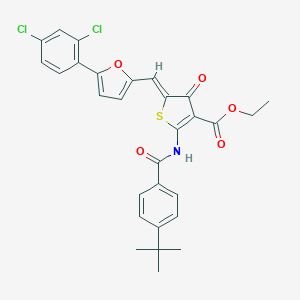 molecular formula C29H25Cl2NO5S B306203 ethyl (5Z)-2-[(4-tert-butylbenzoyl)amino]-5-[[5-(2,4-dichlorophenyl)furan-2-yl]methylidene]-4-oxothiophene-3-carboxylate 