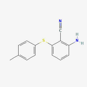 molecular formula C14H12N2S B3062031 Benzonitrile, 2-amino-6-[(4-methylphenyl)thio]- CAS No. 168910-27-8