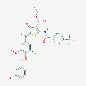 molecular formula C33H31ClFNO6S B306204 ethyl (5Z)-2-[(4-tert-butylbenzoyl)amino]-5-[[3-chloro-4-[(3-fluorophenyl)methoxy]-5-methoxyphenyl]methylidene]-4-oxothiophene-3-carboxylate 