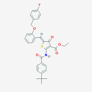 ethyl (5Z)-2-[(4-tert-butylbenzoyl)amino]-5-[[2-[(4-fluorophenyl)methoxy]phenyl]methylidene]-4-oxothiophene-3-carboxylate