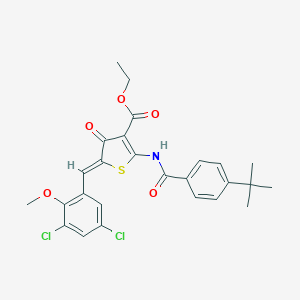 molecular formula C26H25Cl2NO5S B306208 ethyl (5Z)-2-[(4-tert-butylbenzoyl)amino]-5-[(3,5-dichloro-2-methoxyphenyl)methylidene]-4-oxothiophene-3-carboxylate 