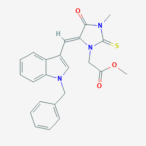 molecular formula C23H21N3O3S B306209 methyl {5-[(1-benzyl-1H-indol-3-yl)methylene]-3-methyl-4-oxo-2-thioxoimidazolidin-1-yl}acetate 