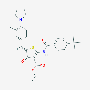 molecular formula C30H34N2O4S B306214 ethyl (5Z)-2-[(4-tert-butylbenzoyl)amino]-5-[(3-methyl-4-pyrrolidin-1-ylphenyl)methylidene]-4-oxothiophene-3-carboxylate 