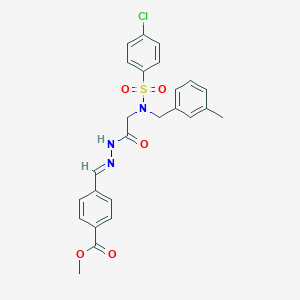 molecular formula C25H24ClN3O5S B306219 Methyl 4-(2-{[[(4-chlorophenyl)sulfonyl](3-methylbenzyl)amino]acetyl}carbohydrazonoyl)benzoate 