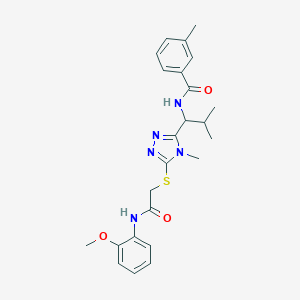 molecular formula C24H29N5O3S B306222 N-{1-[5-({2-[(2-methoxyphenyl)amino]-2-oxoethyl}sulfanyl)-4-methyl-4H-1,2,4-triazol-3-yl]-2-methylpropyl}-3-methylbenzamide 