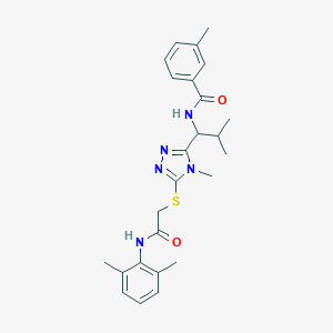 molecular formula C25H31N5O2S B306225 N-{1-[5-({2-[(2,6-dimethylphenyl)amino]-2-oxoethyl}sulfanyl)-4-methyl-4H-1,2,4-triazol-3-yl]-2-methylpropyl}-3-methylbenzamide 