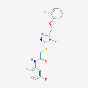 molecular formula C20H20ClFN4O2S B306227 2-({5-[(2-chlorophenoxy)methyl]-4-ethyl-4H-1,2,4-triazol-3-yl}sulfanyl)-N-(5-fluoro-2-methylphenyl)acetamide 