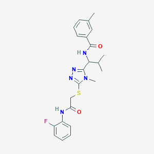 molecular formula C23H26FN5O2S B306230 N-[1-(5-{[2-(2-fluoroanilino)-2-oxoethyl]sulfanyl}-4-methyl-4H-1,2,4-triazol-3-yl)-2-methylpropyl]-3-methylbenzamide 