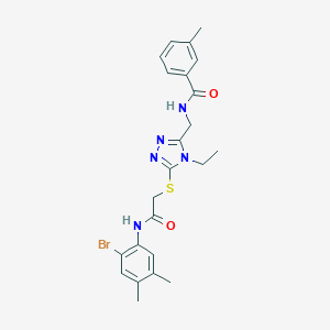 molecular formula C23H26BrN5O2S B306231 N-{[5-({2-[(2-bromo-4,5-dimethylphenyl)amino]-2-oxoethyl}sulfanyl)-4-ethyl-4H-1,2,4-triazol-3-yl]methyl}-3-methylbenzamide 