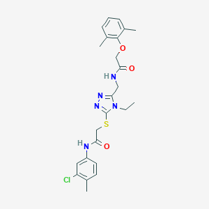 molecular formula C24H28ClN5O3S B306232 N-{[5-({2-[(3-chloro-4-methylphenyl)amino]-2-oxoethyl}sulfanyl)-4-ethyl-4H-1,2,4-triazol-3-yl]methyl}-2-(2,6-dimethylphenoxy)acetamide 