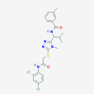 molecular formula C23H25Cl2N5O2S B306236 N-{1-[5-({2-[(2,4-dichlorophenyl)amino]-2-oxoethyl}sulfanyl)-4-methyl-4H-1,2,4-triazol-3-yl]-2-methylpropyl}-3-methylbenzamide 