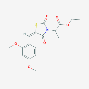 molecular formula C17H19NO6S B306240 ethyl 2-[(5E)-5-(2,4-dimethoxybenzylidene)-2,4-dioxo-1,3-thiazolidin-3-yl]propanoate 