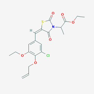 molecular formula C20H22ClNO6S B306242 ethyl 2-{(5E)-5-[3-chloro-5-ethoxy-4-(prop-2-en-1-yloxy)benzylidene]-2,4-dioxo-1,3-thiazolidin-3-yl}propanoate 
