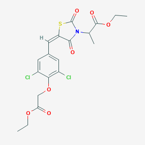 molecular formula C19H19Cl2NO7S B306246 ethyl 2-{(5E)-5-[3,5-dichloro-4-(2-ethoxy-2-oxoethoxy)benzylidene]-2,4-dioxo-1,3-thiazolidin-3-yl}propanoate 