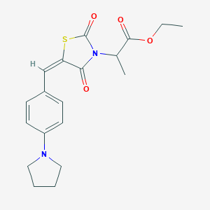 molecular formula C19H22N2O4S B306248 ethyl 2-{(5E)-2,4-dioxo-5-[4-(pyrrolidin-1-yl)benzylidene]-1,3-thiazolidin-3-yl}propanoate 