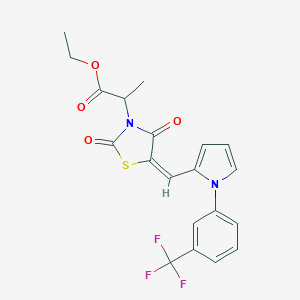 molecular formula C20H17F3N2O4S B306249 ethyl 2-[(5E)-2,4-dioxo-5-({1-[3-(trifluoromethyl)phenyl]-1H-pyrrol-2-yl}methylidene)-1,3-thiazolidin-3-yl]propanoate 