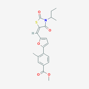 molecular formula C21H21NO5S B306250 methyl 4-(5-{(E)-[3-(butan-2-yl)-2,4-dioxo-1,3-thiazolidin-5-ylidene]methyl}furan-2-yl)-3-methylbenzoate 