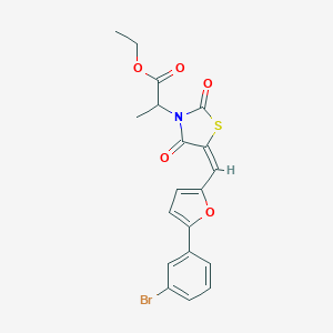 molecular formula C19H16BrNO5S B306252 ethyl 2-[(5E)-5-{[5-(3-bromophenyl)furan-2-yl]methylidene}-2,4-dioxo-1,3-thiazolidin-3-yl]propanoate 
