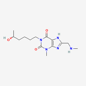 molecular formula C14H23N5O3 B3062541 1H-Purine-2,6-dione, 3,7-dihydro-1-((5R)-5-hydroxyhexyl)-3-methyl-8-((methylamino)methyl)- CAS No. 301536-56-1