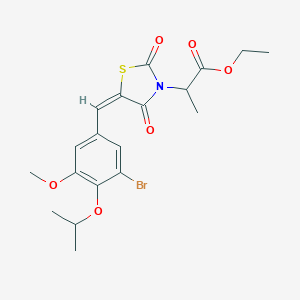 molecular formula C19H22BrNO6S B306255 ethyl 2-{(5E)-5-[3-bromo-5-methoxy-4-(propan-2-yloxy)benzylidene]-2,4-dioxo-1,3-thiazolidin-3-yl}propanoate 
