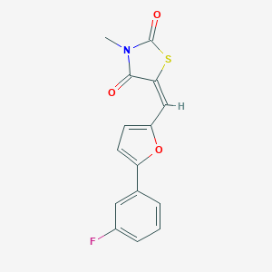 molecular formula C15H10FNO3S B306256 (5E)-5-{[5-(3-fluorophenyl)furan-2-yl]methylidene}-3-methyl-1,3-thiazolidine-2,4-dione 
