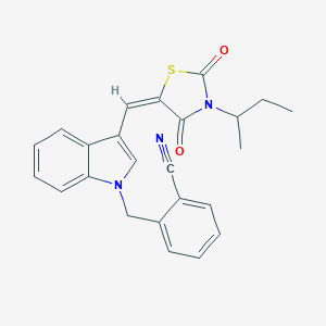 molecular formula C24H21N3O2S B306260 2-[(3-{(E)-[3-(butan-2-yl)-2,4-dioxo-1,3-thiazolidin-5-ylidene]methyl}-1H-indol-1-yl)methyl]benzonitrile 