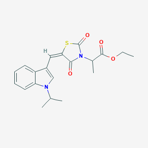 molecular formula C20H22N2O4S B306261 ethyl 2-[(5E)-2,4-dioxo-5-{[1-(propan-2-yl)-1H-indol-3-yl]methylidene}-1,3-thiazolidin-3-yl]propanoate 