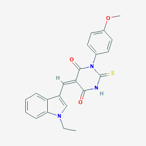 molecular formula C22H19N3O3S B306263 (5E)-5-[(1-ethyl-1H-indol-3-yl)methylidene]-1-(4-methoxyphenyl)-2-thioxodihydropyrimidine-4,6(1H,5H)-dione 