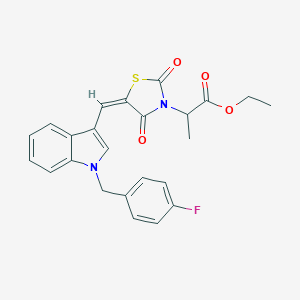 molecular formula C24H21FN2O4S B306264 ethyl 2-(5-{[1-(4-fluorobenzyl)-1H-indol-3-yl]methylene}-2,4-dioxo-1,3-thiazolidin-3-yl)propanoate 
