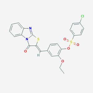 molecular formula C24H17ClN2O5S2 B306265 2-ethoxy-4-[(3-oxo[1,3]thiazolo[3,2-a]benzimidazol-2(3H)-ylidene)methyl]phenyl 4-chlorobenzenesulfonate 