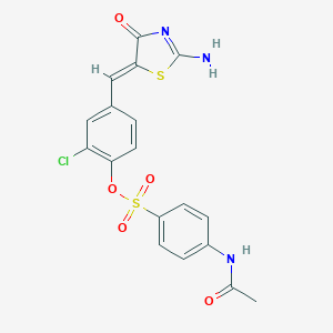 molecular formula C18H14ClN3O5S2 B306268 2-Chloro-4-[(2-imino-4-oxo-1,3-thiazolidin-5-ylidene)methyl]phenyl 4-(acetylamino)benzenesulfonate 