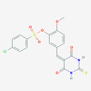 molecular formula C18H13ClN2O6S2 B306269 5-[(4,6-dioxo-2-thioxotetrahydropyrimidin-5(2H)-ylidene)methyl]-2-methoxyphenyl 4-chlorobenzenesulfonate 