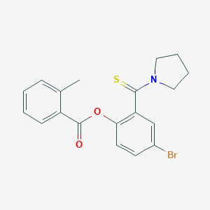 molecular formula C19H18BrNO2S B306270 4-Bromo-2-(1-pyrrolidinylcarbonothioyl)phenyl 2-methylbenzoate 