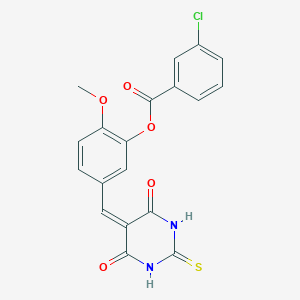 molecular formula C19H13ClN2O5S B306279 5-[(4,6-dioxo-2-thioxotetrahydro-5(2H)-pyrimidinylidene)methyl]-2-methoxyphenyl 3-chlorobenzoate 